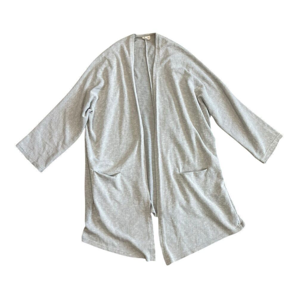 DONNI Gray Ribbed Open Front 3/4 Sleeve Cardigan OS